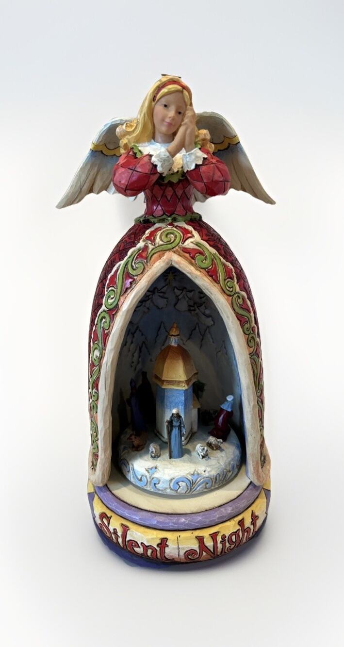 See Video Jim Shore Silent Night Music Box Angel Nativity Rotating Wind-Up 2006